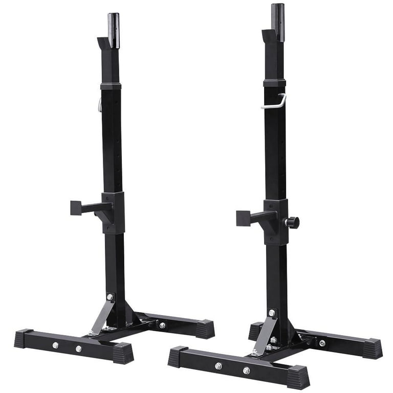 2PCS Adjustable Squat Stand Rack Barbell Free Press Bench Black