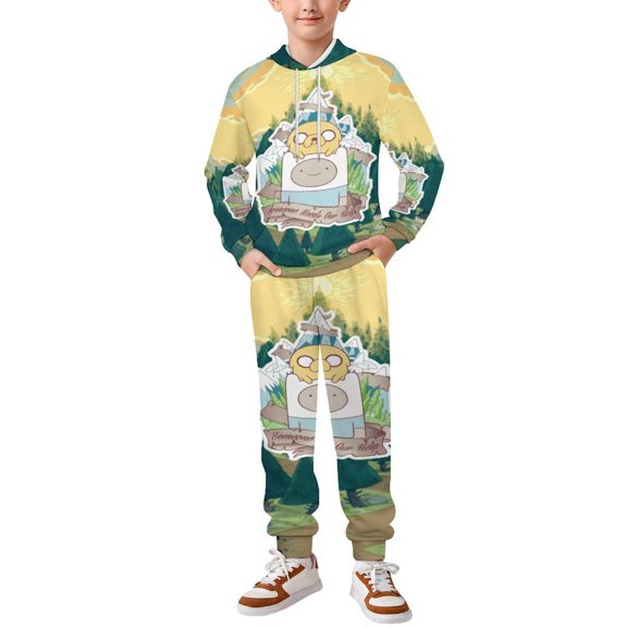 2PCS Adventure Cartoon Time Tracksuit Outfit Hoodie Sweatshirt & Jogger Pant For Boys Girls