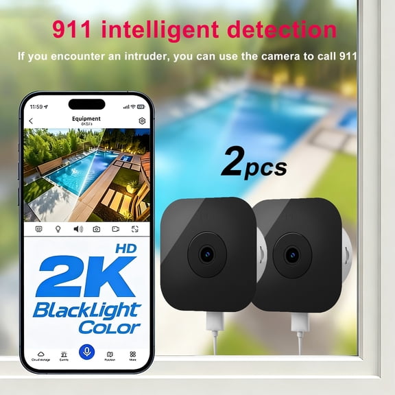 2PCS Ai indoor window camera-protect important things, 2K smart home security camera with black light and full color | American Cloud | 911 intelligent detection | simple 5-minute setting, two-way au