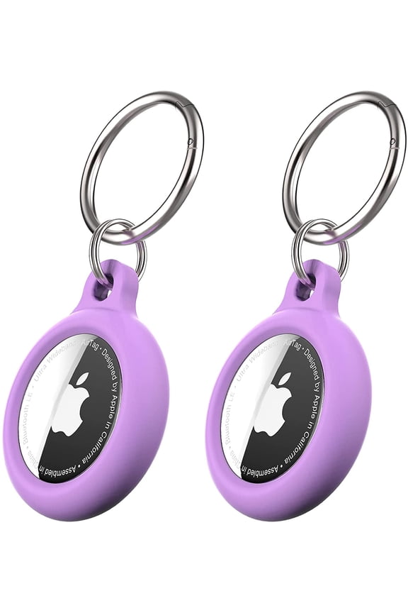 [2PCS] Air Tag Keychain, Apple AirTag Holder with Airtag Key Ring Designed for Apple AirTag Case - Purple