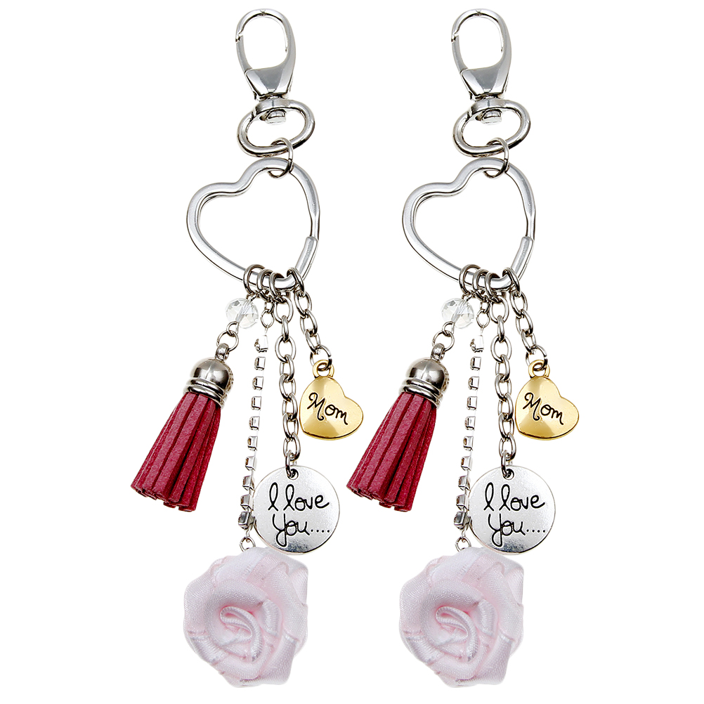 2PCS Alloy Heartshaped Rose Pendant Keychains Delicate Multipurpose