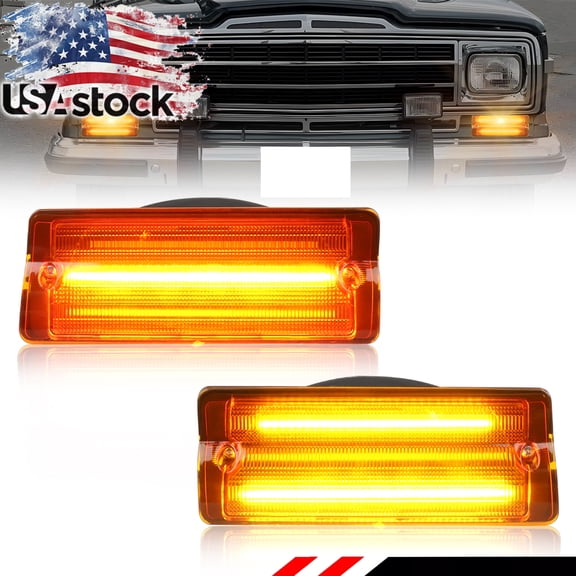 2PCS Amber Lens Front Bumper Parking Light Turn Signal Light Turn Warning Light DRL Light Daytime Running Light With Amber LED For 1976-1991 Jeep Cherokee/Wagoneer/Grand Wagoneer/J10/J20/SJ