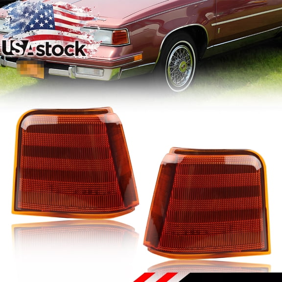 2PCS Amber Lens Front Bumper Turn Signal Lights Side Marker Light Turn Warning Lights Corner Light Housings For 1987-1988 Oldsmobile Cutlass Supreme Calais 442 GT-350 No Bulb/Socket Included