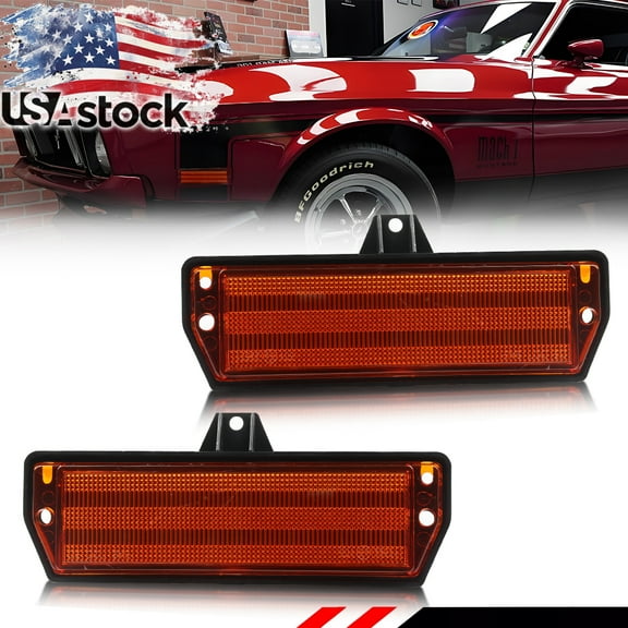 2PCS Amber Lens Front Bumper Turn Signal Lights Side Marker Lights Turn Warning Lights Housings For 1971 1972 1973 Ford Mustang No Bulb/Socket Included