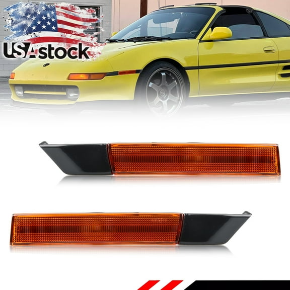2PCS Amber Lens Front Bumper Turn Signal Lights Side Marker Lights Turn Warning Lights Housings For 1991-1995 Toyota MR-2 SW20 2nd Gen All Models No Bulb/Socket