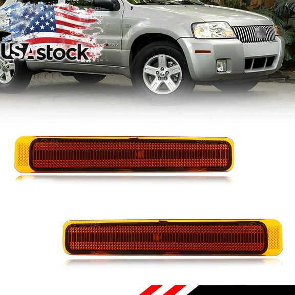 2PCS Amber Lens Front Bumper Turn Signal Lights Side Marker Lights Turn Warning Lights Reflector Lights Housings For 2005 2006 2007 Mercury Mariner No bulb/Socket