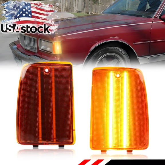2PCS Amber Lens Front Corner Light Side Marker Light Turn Signal Light Turn Warning Lights Fender Light With Amber LED For 1987 1988 1989 1990 Chevrolet Caprice