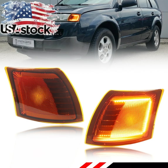 2PCS Amber Lens Front Corner Parking Light Side Marker Light Turn Signal Light Turn Warning Light with Amber Full LED For 2002 2003 2004 2005 Saturn Vue
