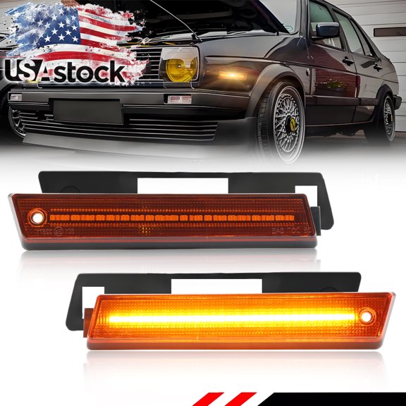 2PCS Amber Lens Front Corner Side Marker Light Fender Light Turn Signal Light Turn Warning Light Parking Light with Amber LED For 1984-1992 Volkswagen Golf GTi Volkswagen Jetta Mk2 A2