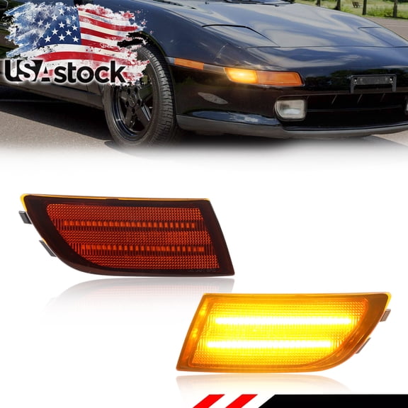2PCS Amber Lens Front Corner Side Marker Light Fender Light Turn Signal Light Turn Warning Light Parking Light With Amber LED For 1991 1992 1993 1994 1995 TOYOTA MR2 / MR-2 SW20 (For US SPEC only)