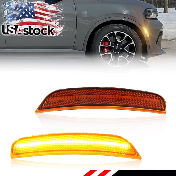 2PCS Amber Lens Front Corner Side Marker Light Fender Light Turn Signal Light Turn Warning Light Parking Light  With Amber LED For 2021 2022 2023 2024 2025 Dodge Durango