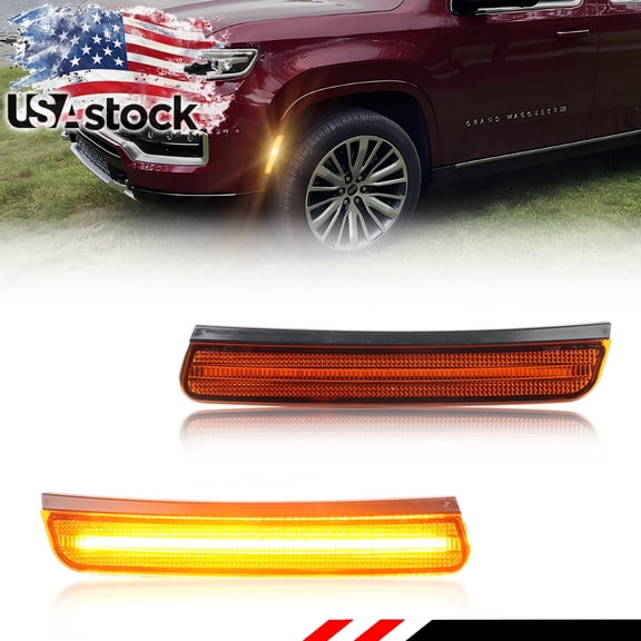 2PCS Amber Lens Front Corner Side Marker Light Fender Light Turn Signal Light Turn Warning Light Parking Light  With Amber LED For 2022 2023 Jeep Wagoneer & Jeep Grand Wagoneer