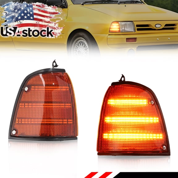 2PCS Amber Lens Front Corner Side Marker Light Turn Signal Light Turn Warning Light Parking Light  With Amber LED For 1988 1989 1990 1991 1992 1993 Ford Festiva
