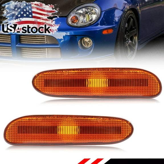 2PCS Amber Lens  Front Corner Turn Signal Lights Side Marker Lights Turn Warning Lights Parking Lights Housings For 2000 2001 2002 2003 2004 2005 Dodge Neon No Bulb/Socket Included