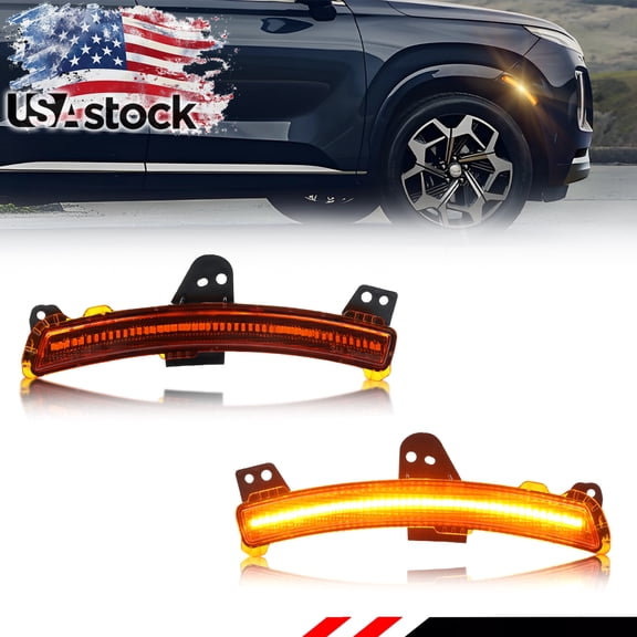 2PCS Amber Lens Front Side Marker Light Fender Light Turn Signal Light Turn Warning Light with Amber LED For 2020 2021 2022 Hyundai Palisade