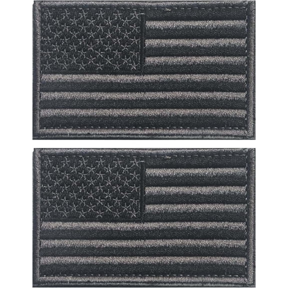2PCS American Flag Patch Embroidered Morale Patch Military Tactical Patches Hook and Loop(USA Black Flag)
