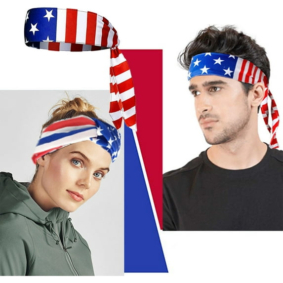 2PCS American Patriotic Flag Headband,Sports Bandana for Men & Women,4th of July Stars and Stripes Headband,Patriotic Hair Accessories for Running,Cycling,Fitness,Football,Yoga