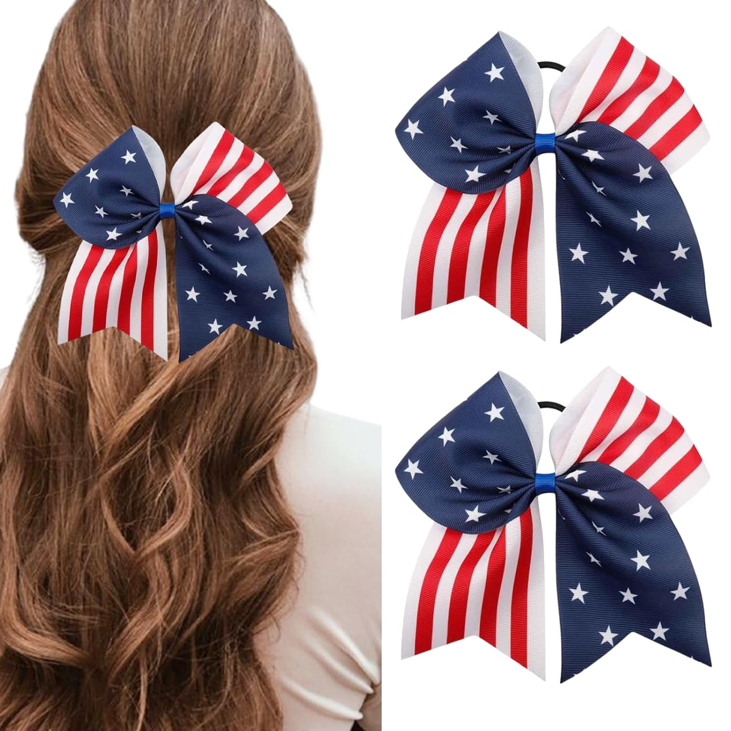 2PCS American USA Flag Cheer Bows for Girls 8inch 4th of July ...