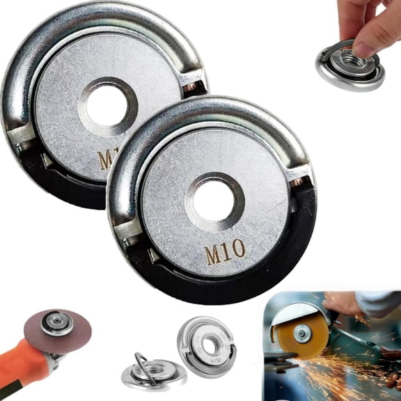 2PCS Angle Grinding Tool Flange Nut, Quick Lock Angle Grinder Nut, 5/8"-11/M14/M10 Thread Angle Grinder Flange Nut, Self-Tightening Tool-Free Quicklock Flange Nut for Disc Replacement