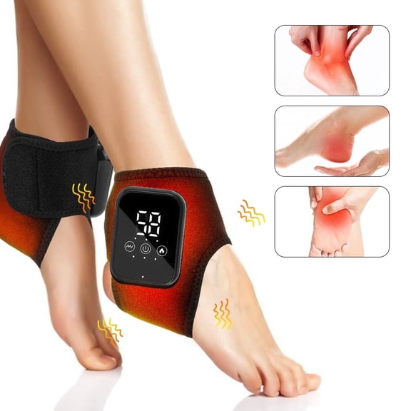 2PCS Ankle Massager with Heat and Vibration, Foot Ankle Massager with 3 Heat Levels & Vibration Modes Electric Foot Massager, Timer Adjustable Temperature Heating Pad with Auto Shut Off, Black