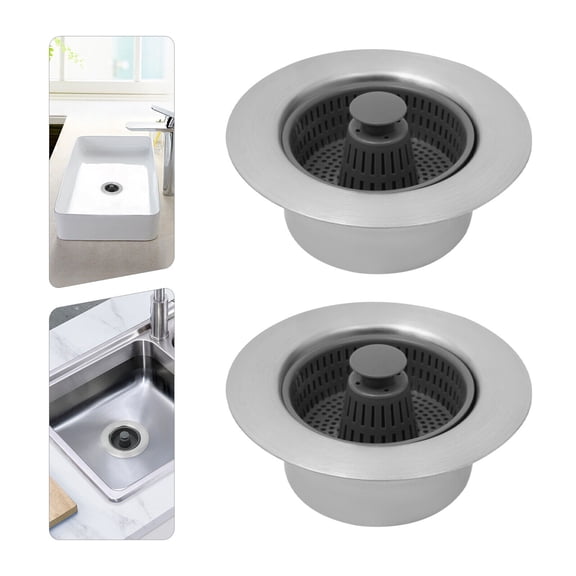 2PCS Anti-Clogging Basket Strainer Kitchen Sink Drain Strainer with Pop-up Core for Kitchens, Restaurants, Hotels, and Canteens