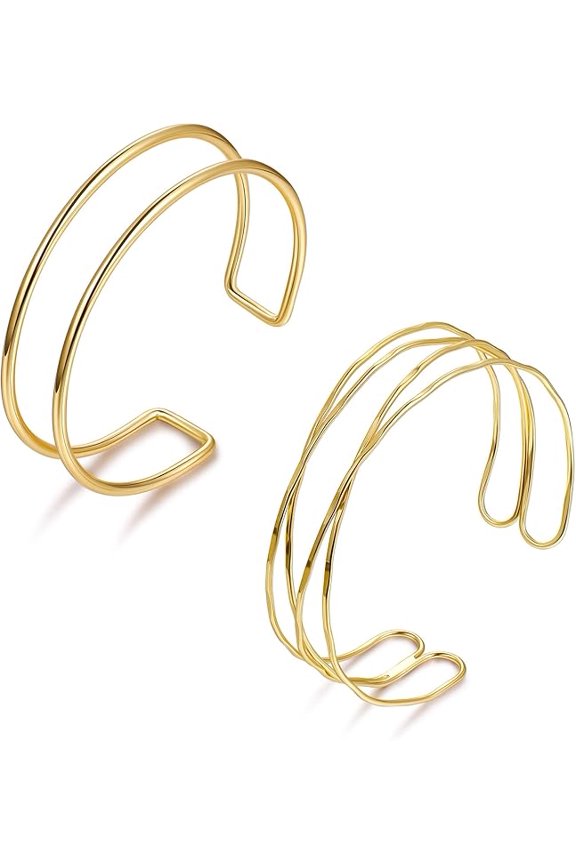 2PCS Arm Cuff Bracelet for Women Gold Arm Cuff Upper Arm Layered Cuff Bangle Bracelet Minimalist Armband Stackable Jewelry for Summer Beach