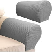 2PCS Armrest CoversStretch Fabric Armrest Covers Anti-Slip Sofa Arm Chair Slipcovers Furniture Protectors for Recliner Sofa Light Grey