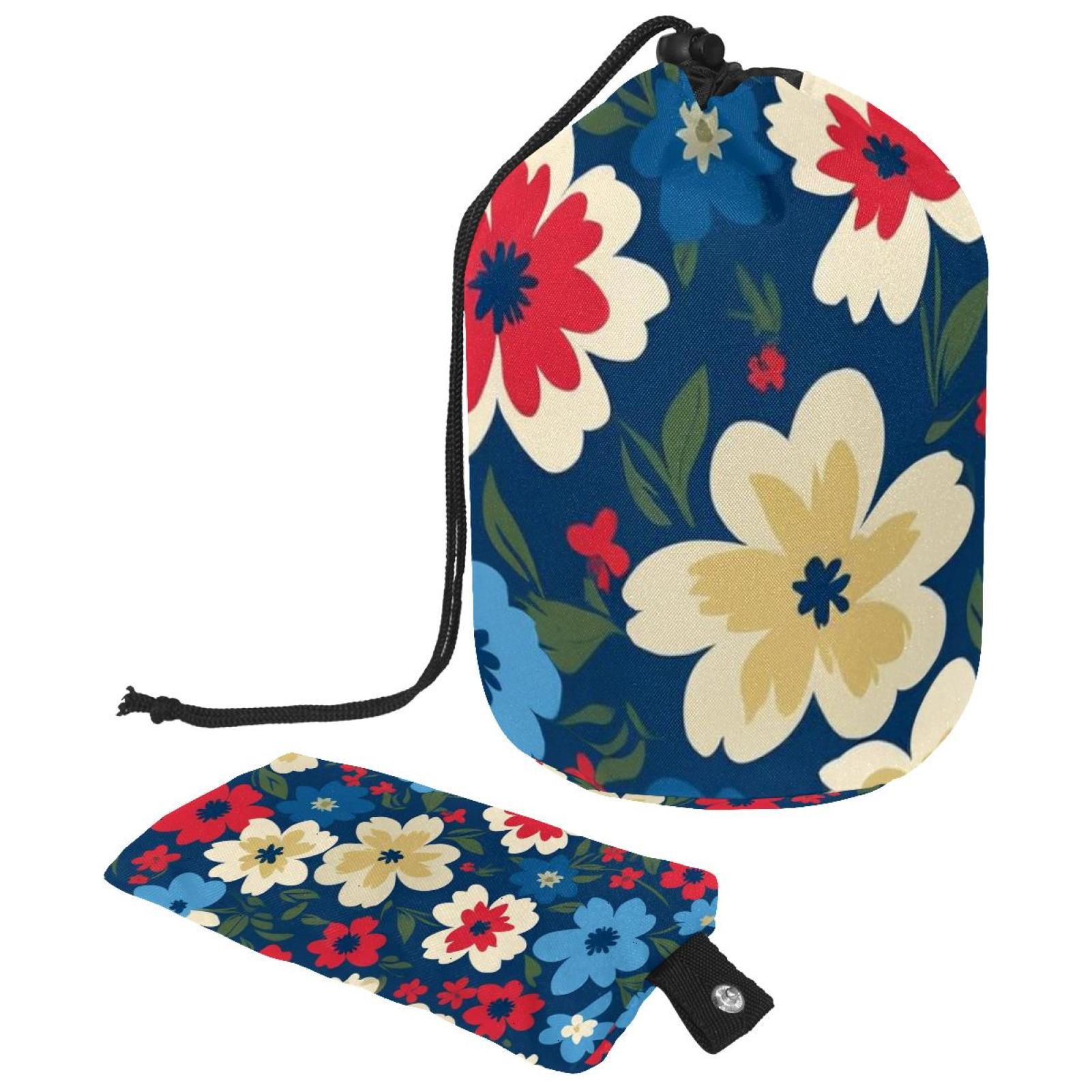 2PCS Art Flower Travel Cosmetic Bag Makeup Organizer, Drawstring