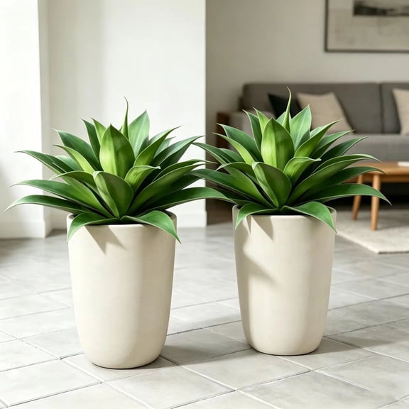 2PCS Artificial Agave Plant in Pot, 13.5 Inch Large Faux Succulent Agave, UV Resistant Fake Agave for Front Porch, Home, Garden Decor