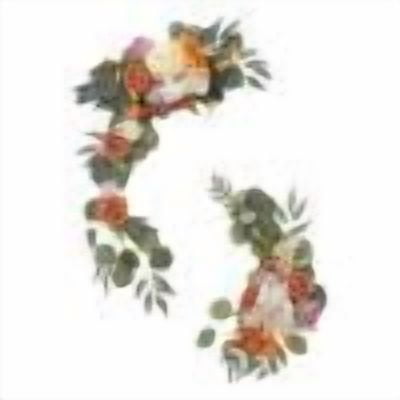 2PCS Artificial Arch Flower Welcome Flower Two-piece Set Simulated Door Lintel Flower Card Corner Rose Wedding Decor Fake Flower(17.7&26Inch,Orange)