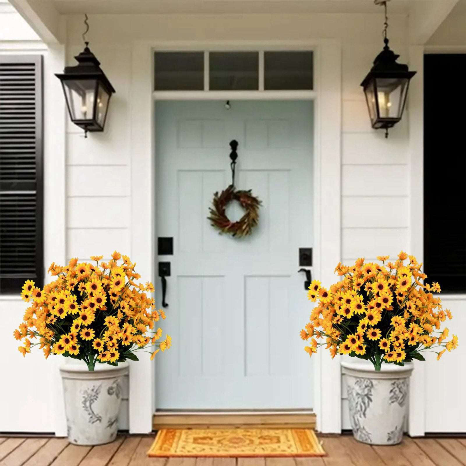 2PCS Artificial Boxwood Topiary Ball Trees with Daisies for Outdoor with Ground Spik, UV Resistant Faux Greenery Shrubs, Fake Boxwood Plants for Indoor, Garden, Yard, Porch, Patio Decor