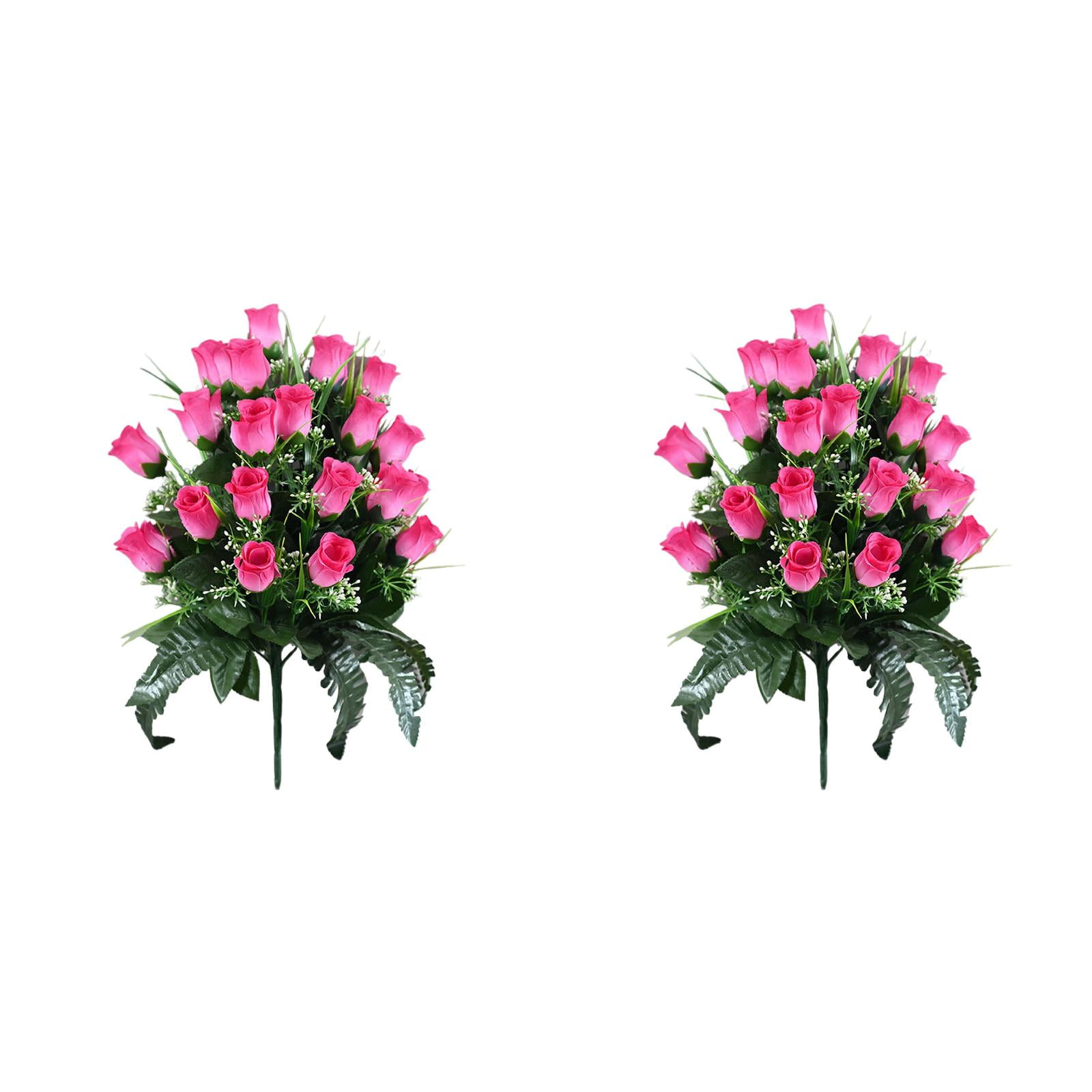 2PCS Artificial Cemetery Flowers - Outdoor Grave Decorations with Rose Bouquets,Saddle Flowers for Headstones - Beautiful Sympathy Arrangements with Vase for Lasting Memorial Decor