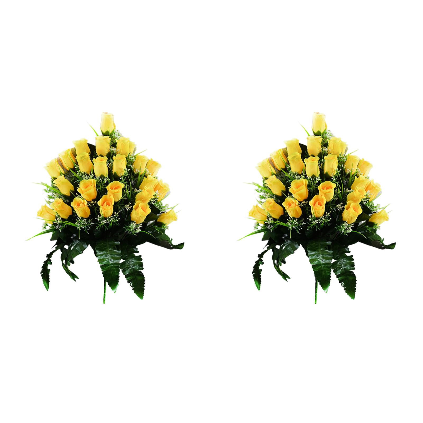 2PCS Artificial Cemetery Flowers - Outdoor Grave Decorations with Rose Bouquets,Saddle Flowers for Headstones - Beautiful Sympathy Arrangements with Vase for Lasting Memorial Decor