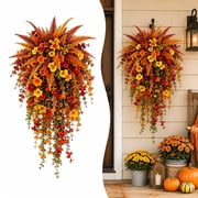 2PCS Artificial Fall Harvest Hanging Basket, Artificial Hanging Flowers | UV-Resistant Faux Outdoor Fall Flowers for Autumn, Composed Of Persian Grass And Morning Glory for Autumn Porch Decoration