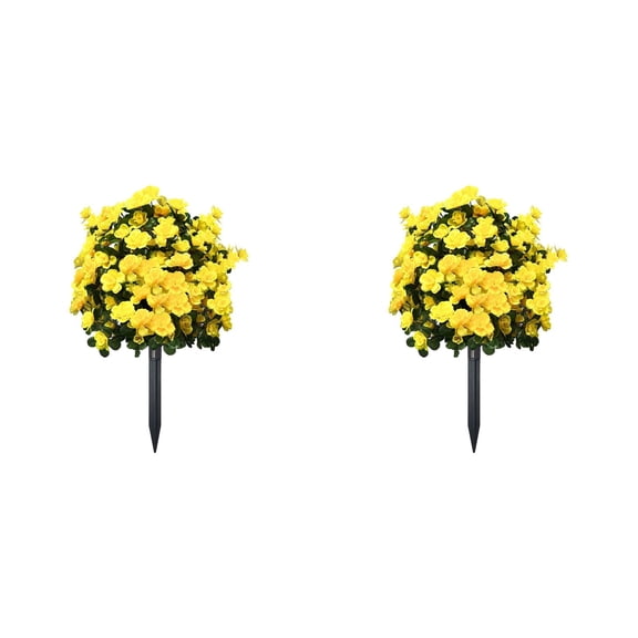 2PCS Artificial Flowers with Ground Spikes - 22.8" UV Resistant Greenery Shrubs for Outdoor Garden, Porch & Patio Decor, Farmhouse & Wedding Landscape Accents