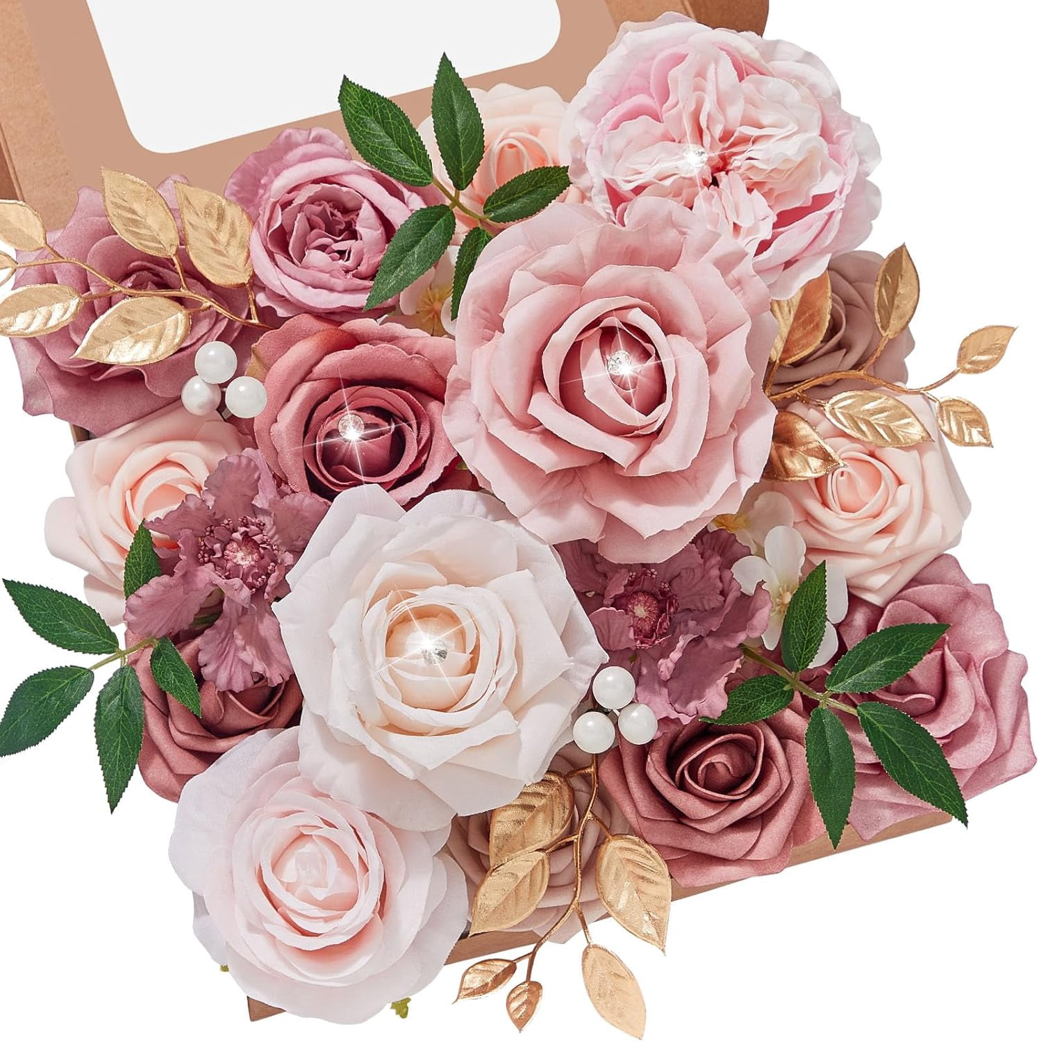 2PCS Artificial Flowers Wedding Dusty Rose Flowers Silk Flowers Fake ...