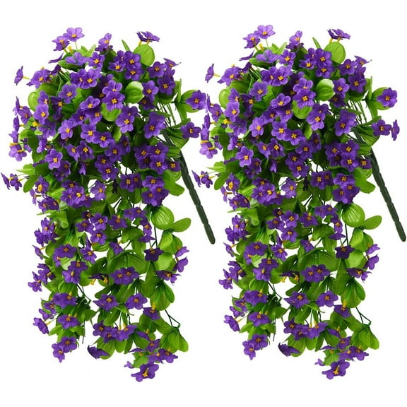 2PCS Artificial Hanging Flowers, Fake Hanging Plants Violet Vines UV Resistant for Wall Home Room Garden Wedding Indoor Outdoor Spring Summer tion(Purple)