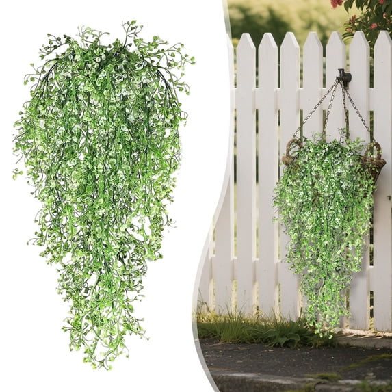 2PCS Artificial Hanging Plants, Faux Hanging Greenery Ivy Decor, Artificial Hanging Vines, Plastic Plants for Indoor Outdoor Wall Home Garden Wedding Party Decor
