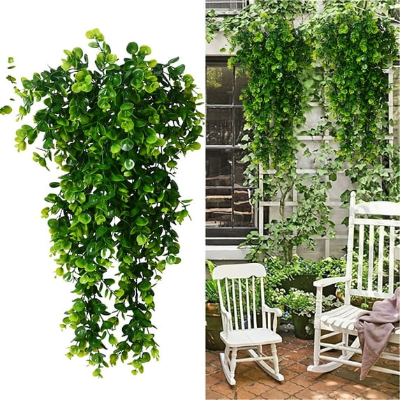 2PCS Artificial Hanging Plants, Simulated Hanging Fall Plants Leaf Vines Wall Hanging, Artificial Hanging Flower, Plastic Ivy Green Plants Home Decor for Window Door Party Wedding Garden