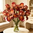 thumbnail image 1 of 2PCS Artificial Iris Flower PU Flower Heads, Real Touch Artificial Flowers Bulk Bouquet Fake Outdoor Cemetery Flower Arrangements and Wedding Holding Flowers, Dining Table Centerpieces (Brown, 18"), 1 of 7