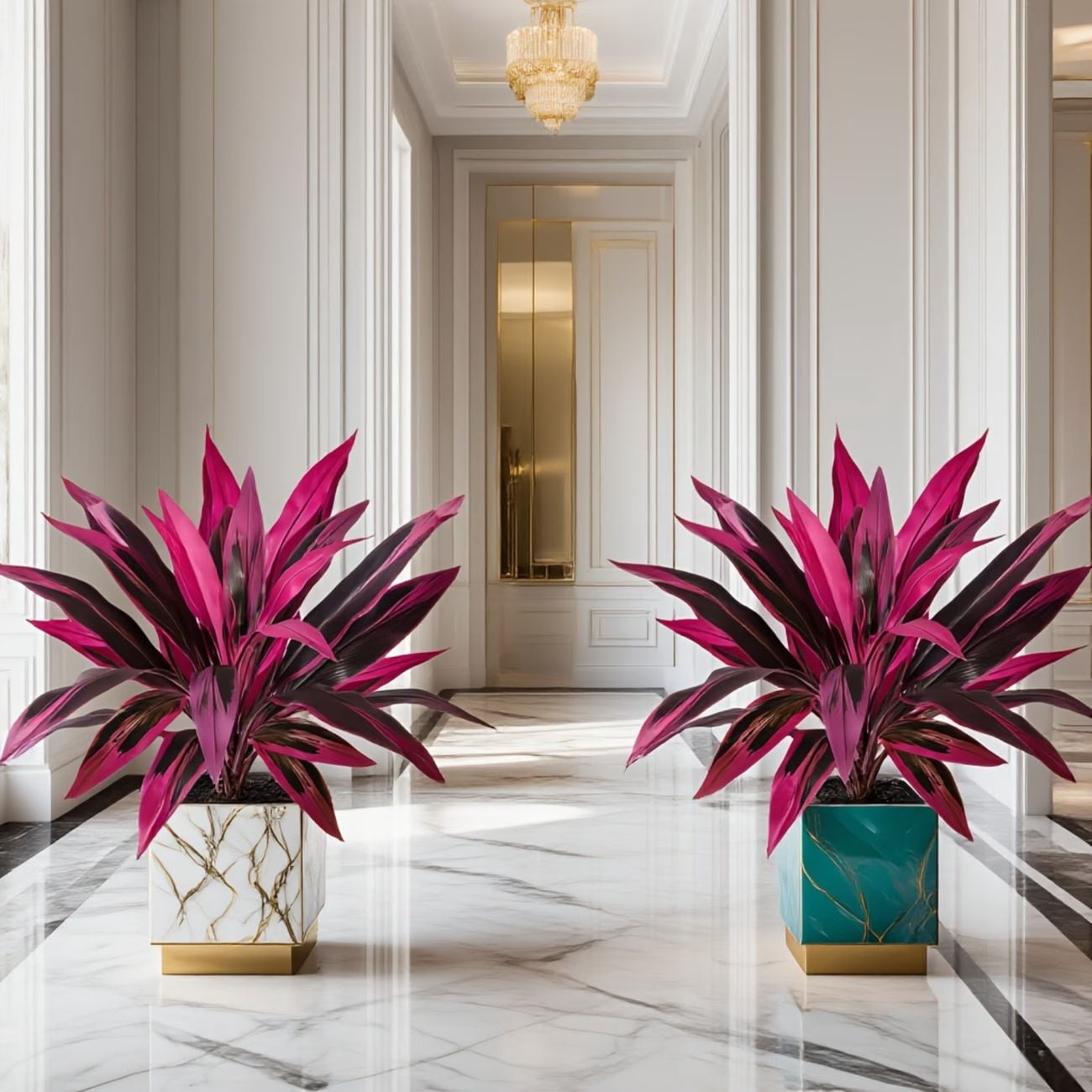 2PCS Artificial Red Cordyline Plant, 23.6 Inch Tall Faux Ti Plant with White Pot, UV Resistant Fake Outdoor Indoor Plants for Home Porch Garden Decor