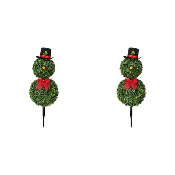 2PCS Artificial Snowman Topiary 31.5" Christmas Topiary Tree with Santa Hat Topiaries for Indoor Outdoor Home Porch Christmas Decor For Xmas Party