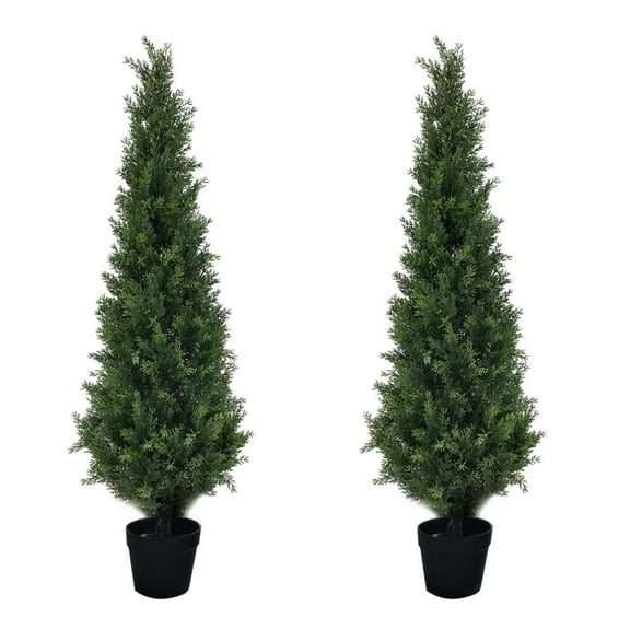 2PCS Artificial Topiary Tree, 5FT Anti-Fading Pine Shrubs Faux Cedar Pines, UV Protected Porch Trees, Fake Cypress Evergreen Plants for Outdoor Indoor, Porch, Garden, Entryway