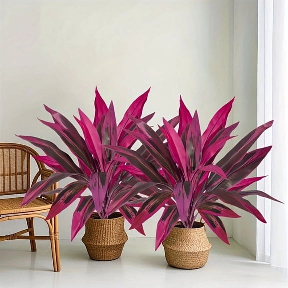 2PCS Artificial Tropical Plant UV Resistant Large Faux Plants Outdoor Fake Boston Ferns Realistic Agave Plastic Hostas Greenery Patio Outside Shrubs Flower Grass Front Porch Decor (Without Pot)