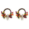 thumbnail image 1 of 2PCS Assorted Artificial Tulip Wreath - 15.75 Inch Chic Rattan Tulip Half Circle Wreath, Spring Front Door Garland with Silk Flowers for Home & Wall Decoration, 1 of 5