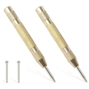 2PCS Automatic Center Punch,5'' Spring Loaded Center Punch, Heavy Duty Steel Adjustable Center Marker Punch Tool with 2PCS Extra Replacement Tip for Metal,Plastic,Wood