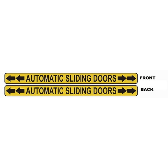2PCS - Automatic Sliding Doors Sticker Sign (with Directional Arrows) 2-Sided Window Sticker Decal Sign (Yellow/Black, 2X24 INCH, Vinyl Sticker) (ref-2201)
