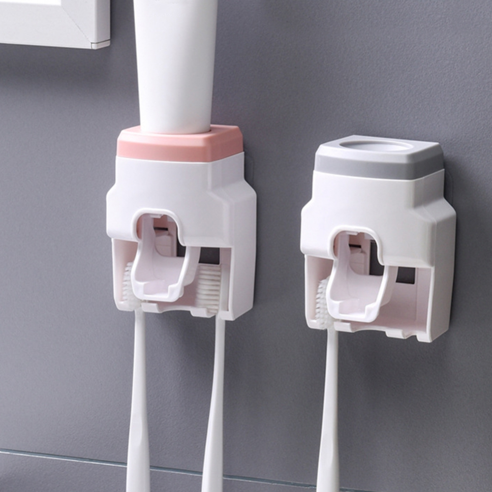 2PCS Automatic Toothpaste Dispenser and Wall Mount Toothbrush Holder ...