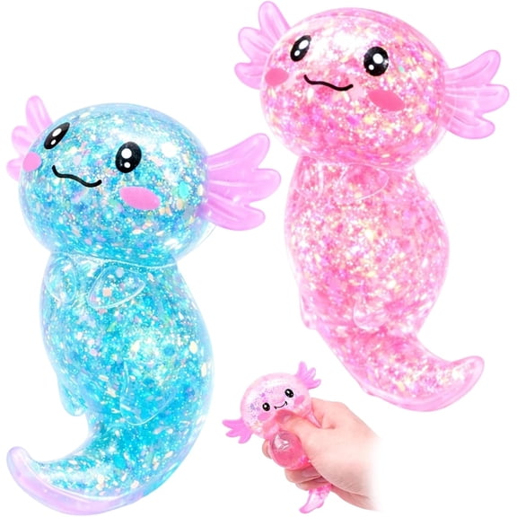 2PCS Axolotl Fidget Squishies Slow Rising Stress Relief for Office Focus, Sensory Squeeze Set for Travel and Daily Use