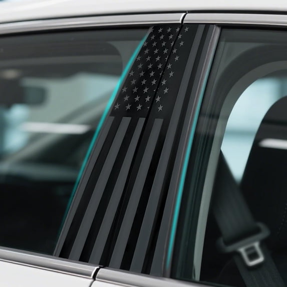 2PCS B Pillar Sticker Decal, Gloss Vinyl Decal Set, Waterproof USA Flag Personalized Vehicle Door Window Pillar Decals, Car American Flag Vinyl Wrap for Side Door Trim Decoration